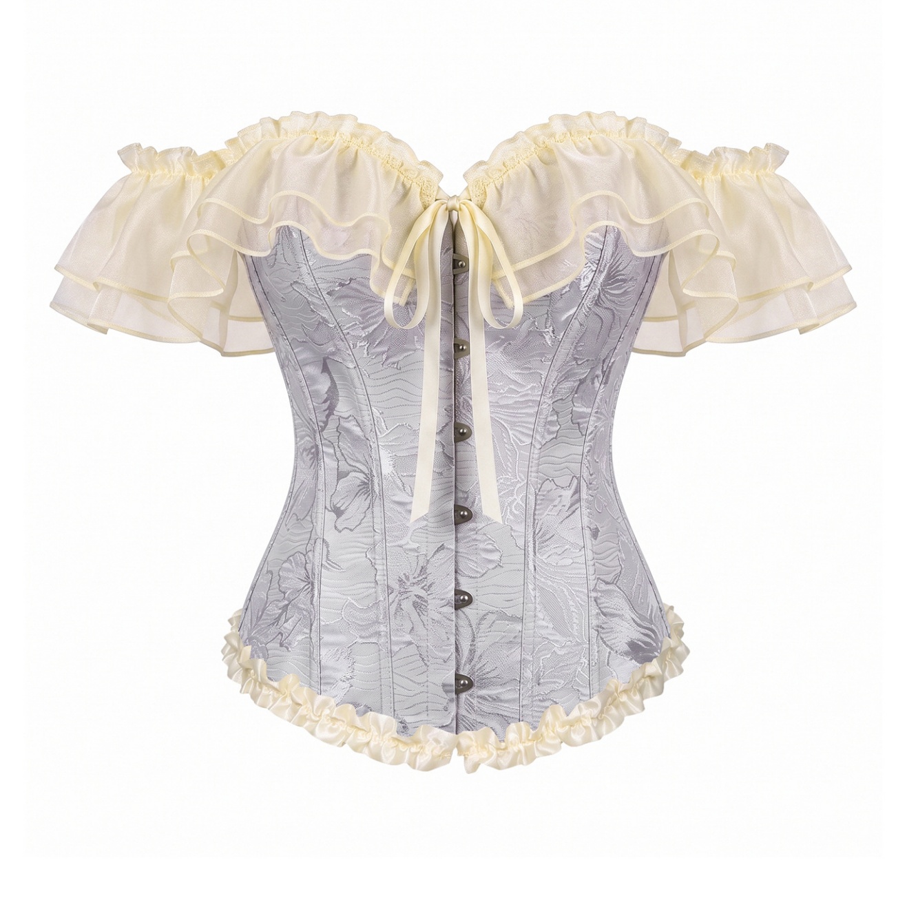 Women Off Shoulder French Corset Vintage Palace Ruffle Lace Fishbone Shapewear